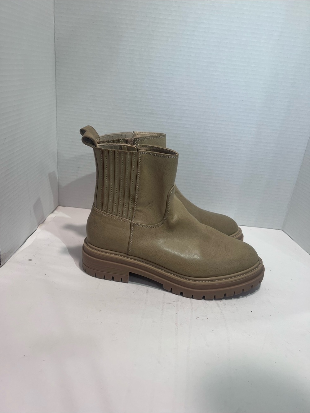 Time and Tru Olive-Tan Chelsea Lug Ankle Boots